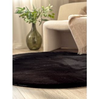 Rund Eiderelle Svart Myk Pels-look Teppe