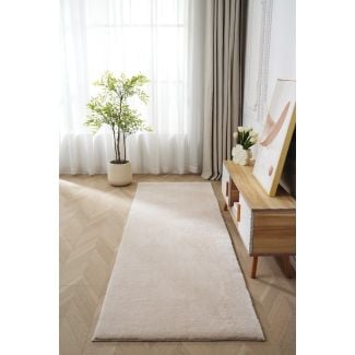 Løper Fluffy Beige Vaskbar myk Ryateppe