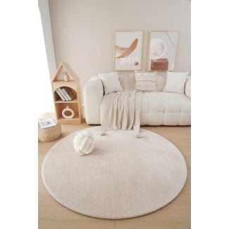 Rund Fluffy Beige Vaskbar myk Ryateppe