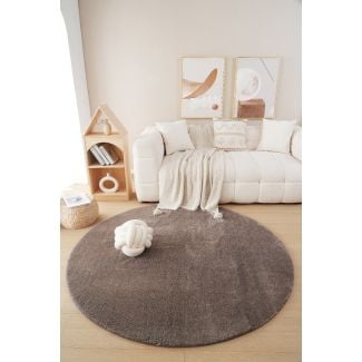 Rund Fluffy Taupe Vaskbar myk Ryateppe
