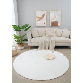 Rund Glossy Offwhite Myk Pels-look Teppe
