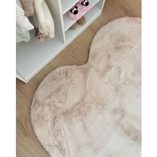 Barneteppe Myk Pelslook Rabbit Heart Lys Beige