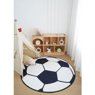 Rund Zappy Football Hvit/Svart Vaskbart barneteppe