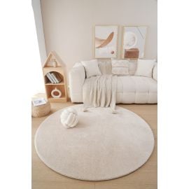 Rund Fluffy Beige Vaskbar myk Ryateppe