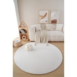 Rund Fluffy Offwhite Vaskbar myk Ryateppe