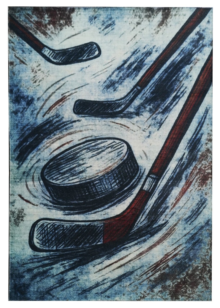 Soft Hockey Vit/Bl&aring; 160x230 cm Barnmatta Mjuk P&auml;ls-look